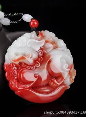 新疆戈壁玉外蒙鸡血玉貔貅玉牌金丝玉鸡血石吊坠男女项链元宝貔貅