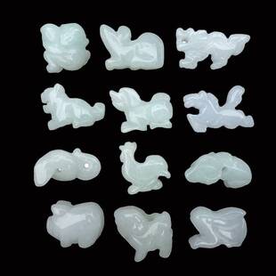 翡翠A货挂件12生肖羊猪兔虎马狗龙鼠猴蛇鸡牛玉吊坠手链diy配件