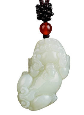 厂家玉石貔貅吊坠阿富汗青白玉石皮丘双孔貔恘挂件可做手链