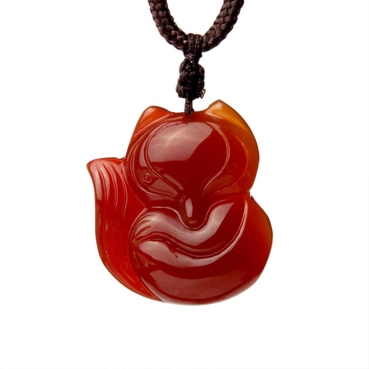 天然冰种红玉髓玛瑙项坠 正品招桃花小狐狸吊坠项链男女玉坠