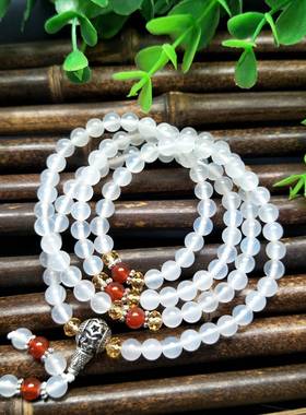 厂家 白色玉髓手链女士三圈情侣款玛瑙手串粉水晶饰品