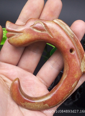 高古玉老玉岫玉仿古玉龙勾吊坠 红山文化玉猪龙挂件 玉石挂坠挂饰