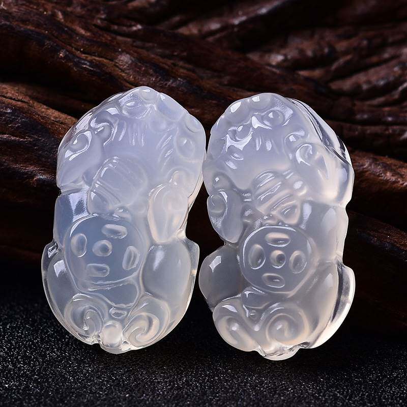 玉石a货冰种玉髓貔貅挂件 DIY饰品配件手链双孔貔貅吊坠