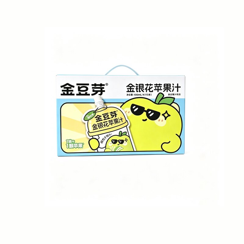 金豆芽金银花苹果汁100ml*13袋礼盒装儿童清润果汁0添加便携饮品 - 实物图