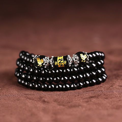 【买一赠六】正品天然四圈黑曜石108颗佛珠属相十二生肖男女手链