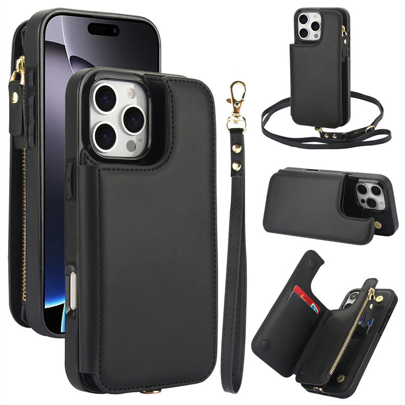 苹果iPhone15斜卡防摔拉链手机套