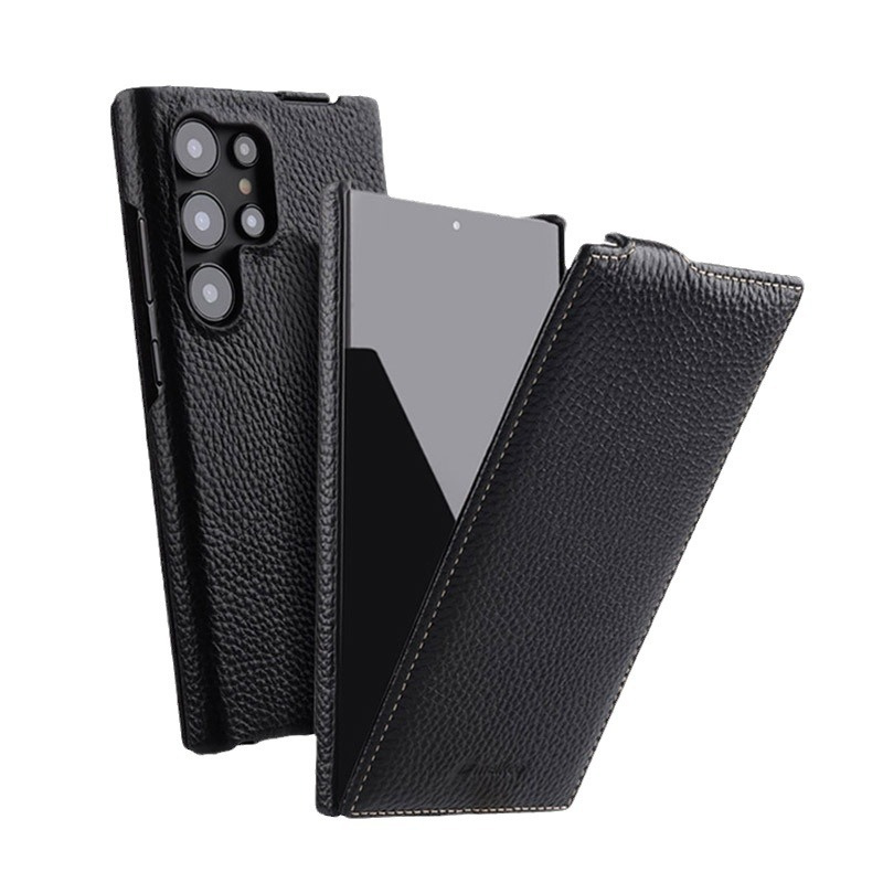 适用三星Galaxy S25Ultra手机壳翻盖真皮s24+外壳上下翻头层牛皮简约S24plus保护套高档皮套新款男女士荔枝纹
