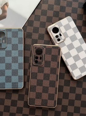 适用于小米12spro手机壳mi12pro全包镜头m11ultra棋盘格小米12X皮纹11时尚后盖壳mix4撞色格纹11pro手机壳
