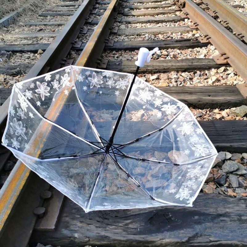 透明雨伞女折叠生如夏花白色女神网红伞森系创意学生全自动透明伞
