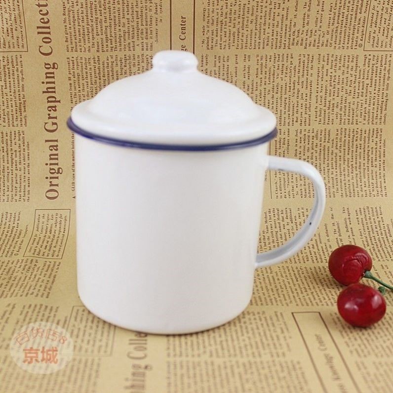 怀旧老式经典搪瓷杯子茶缸带盖大容量大号茶缸子饭店复古带花水杯