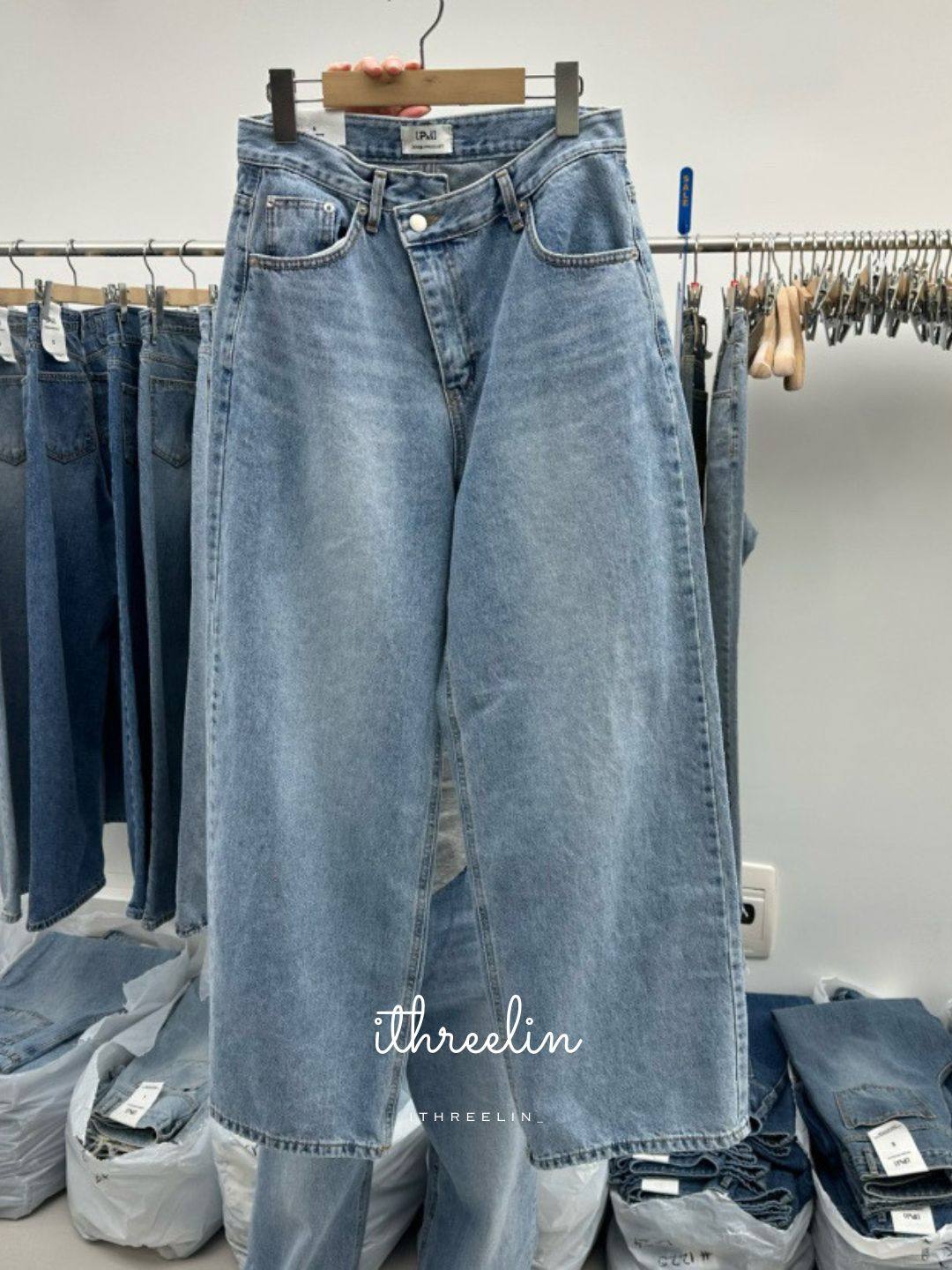 现货～PAI韩国正品小众设计师品牌2026春款斜扣直筒阔腿牛仔裤女,女装/女士精品,牛仔裤,淘宝优惠券,粉丝福利购,淘宝优惠卷