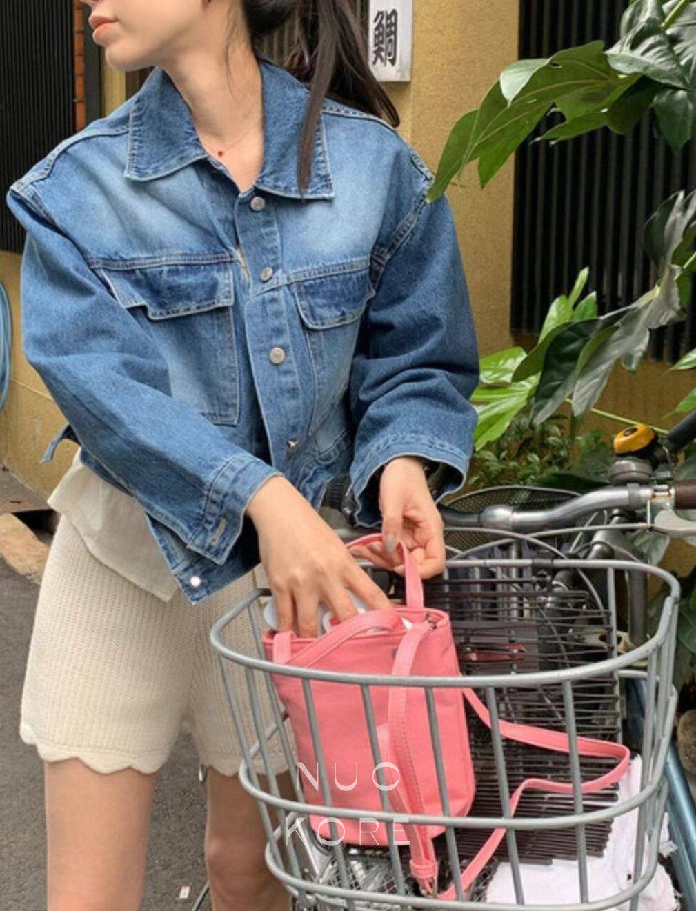现货~Pi2韩国正品小众设计师品牌25新款百搭水洗短款牛仔外套女