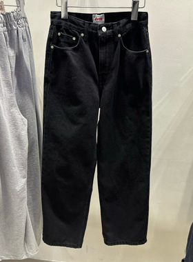 outfit 韩国代购正品2025秋冬新款直筒显瘦黑色牛仔裤女