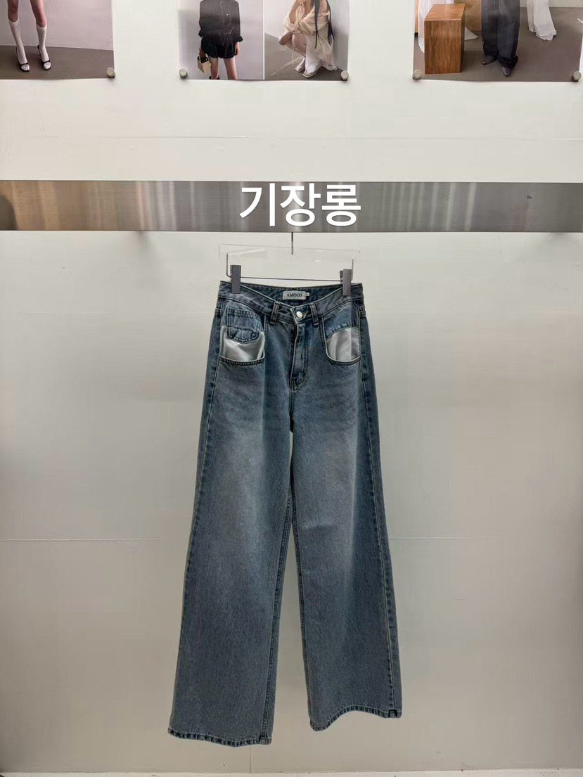 AMOOD韩国东大门代购正品2026春夏新款高腰复古宽松直筒牛仔裤女