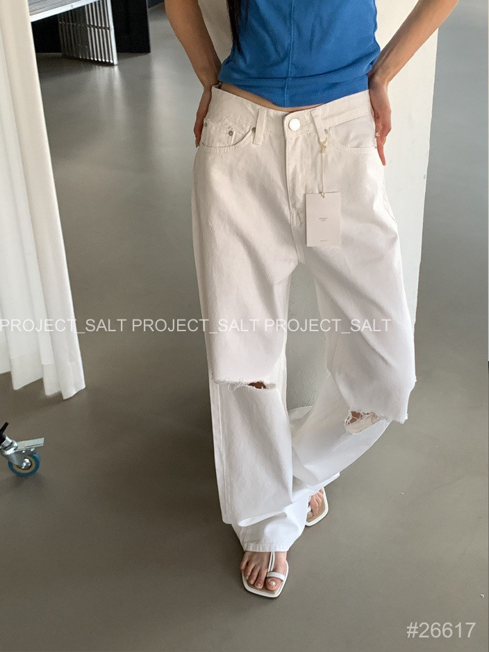 PROJECT SALT韩国代购正品2026春夏新款高腰显瘦白色宽松牛仔裤女
