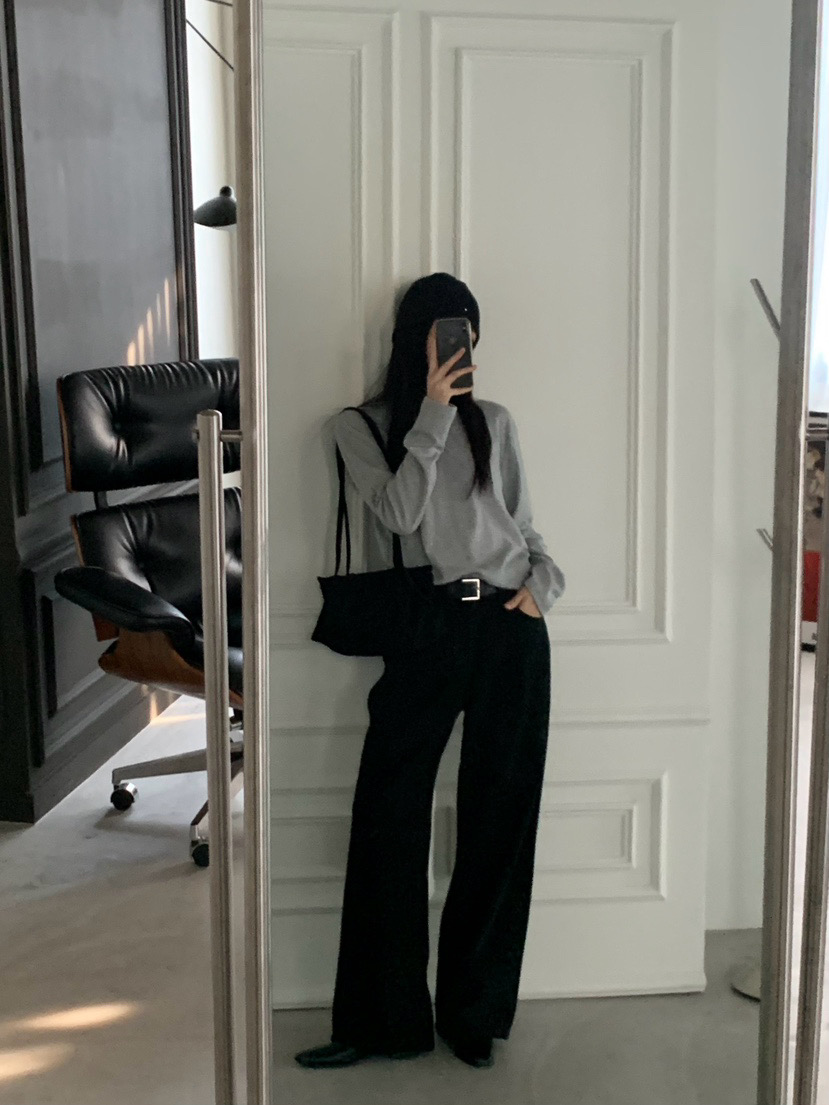 TRUE韩国正品小众设计师25新款百搭高腰显瘦抓绒阔腿休闲牛仔裤女