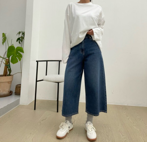 PAI韩国正品小众设计师品牌2025新款女装百搭休闲八九分牛仔裤女