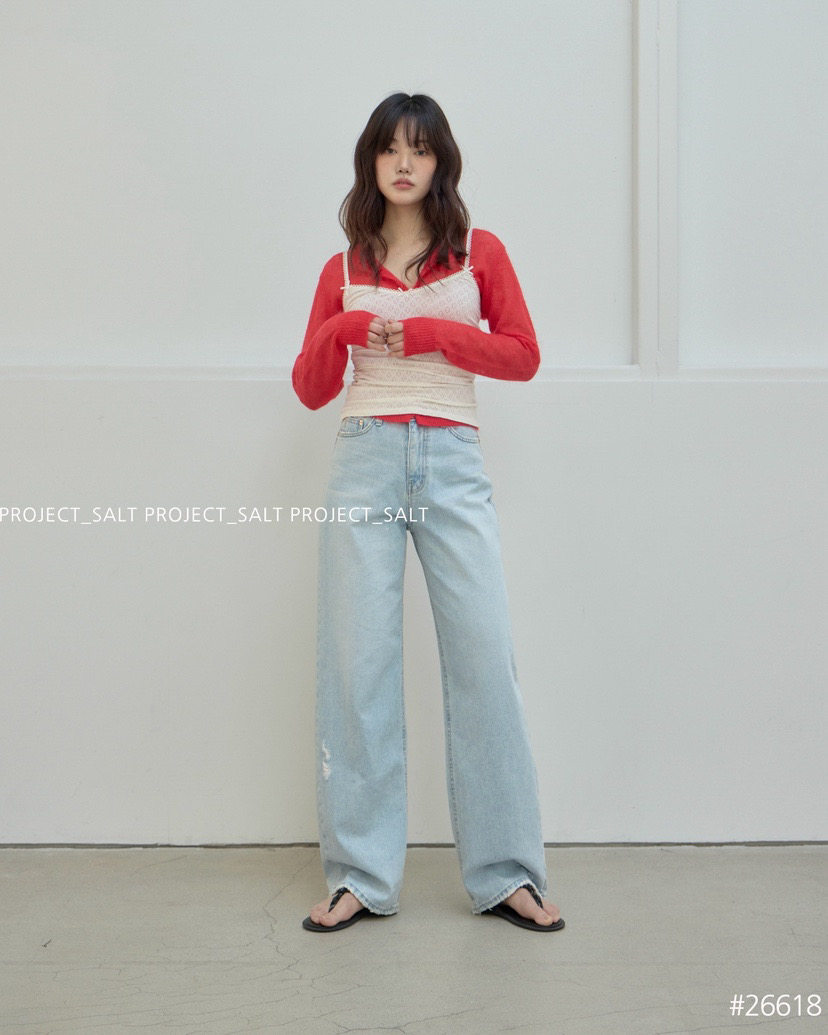 现货～PROJECT SALT韩国代购正品2026春装新款浅色系直筒牛仔裤女
