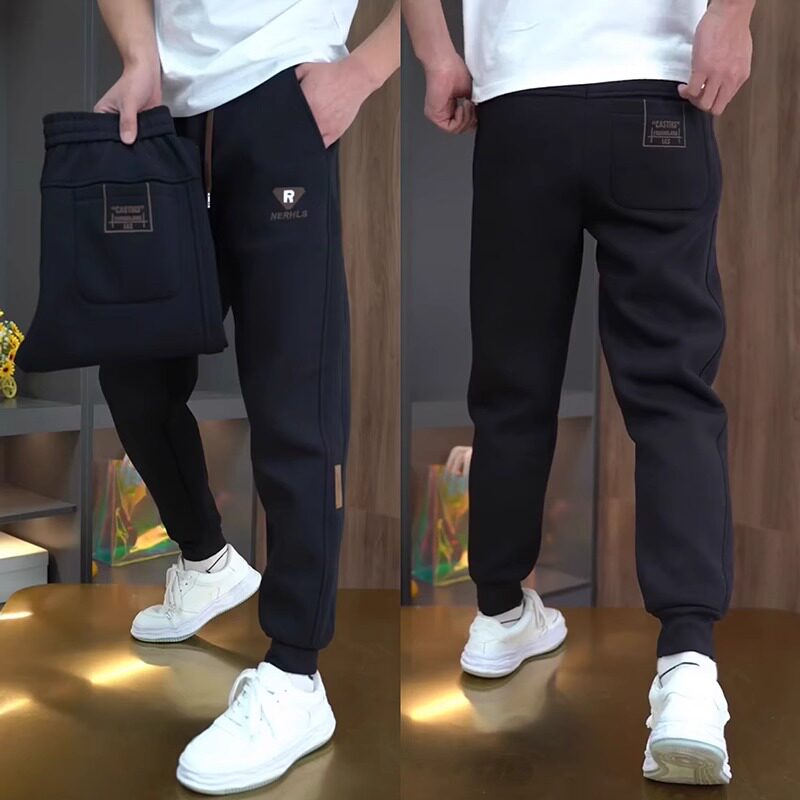 秋冬季新款黑色休闲裤子男士加绒加厚刺绣束脚运动卫裤修身哈伦裤,男装,休闲裤,淘宝优惠券,粉丝福利购,淘宝优惠卷