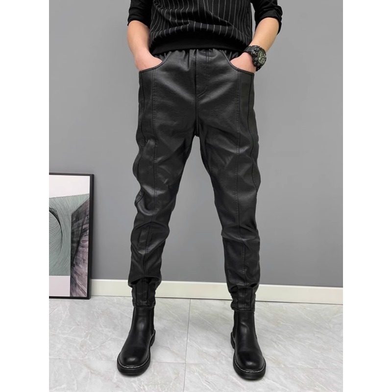秋冬季加绒机车小脚皮裤男士2025新款冬天防风防雨束脚百搭休闲裤,男装,皮裤,淘宝优惠券,粉丝福利购,淘宝优惠卷