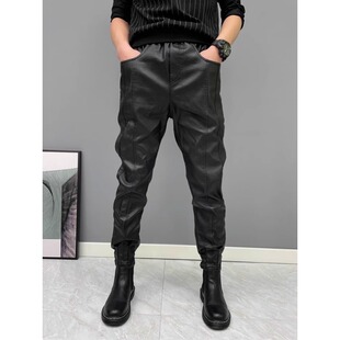 冬天防风防雨束脚百搭休闲裤 秋冬季 2025新款 男士 加绒机车小脚皮裤
