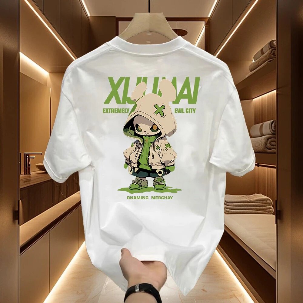 夏天百搭白色T恤男士纯棉青少年2026新款ins潮牌个性印花短袖上衣