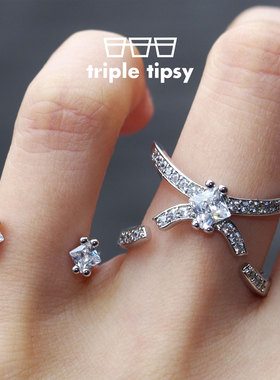 百搭尾戒圣诞礼物白金色满钻