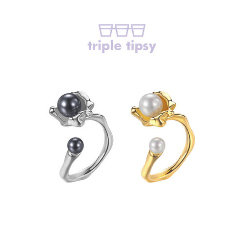triple tipsy董洁同款 焦糖爆米花珍珠戒指开口戒 半熟男女