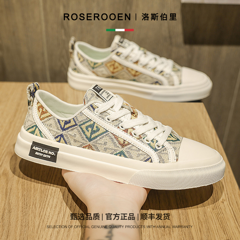 Roserooen2025新款透气帆布板鞋