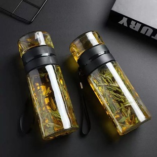 大容量茶水分离杯商务泡茶杯双层玻璃杯家用办公室喝水杯