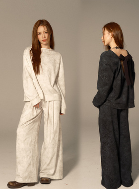 F1os满天星设计感时尚套装女小心机露背蝴蝶结卫衣高腰直筒阔腿裤