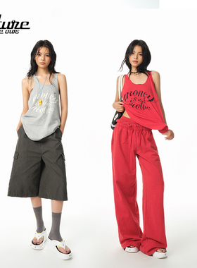 F1os 亚麻做旧印花“金钱就是行动力”无袖吊带背心宽松两色女款