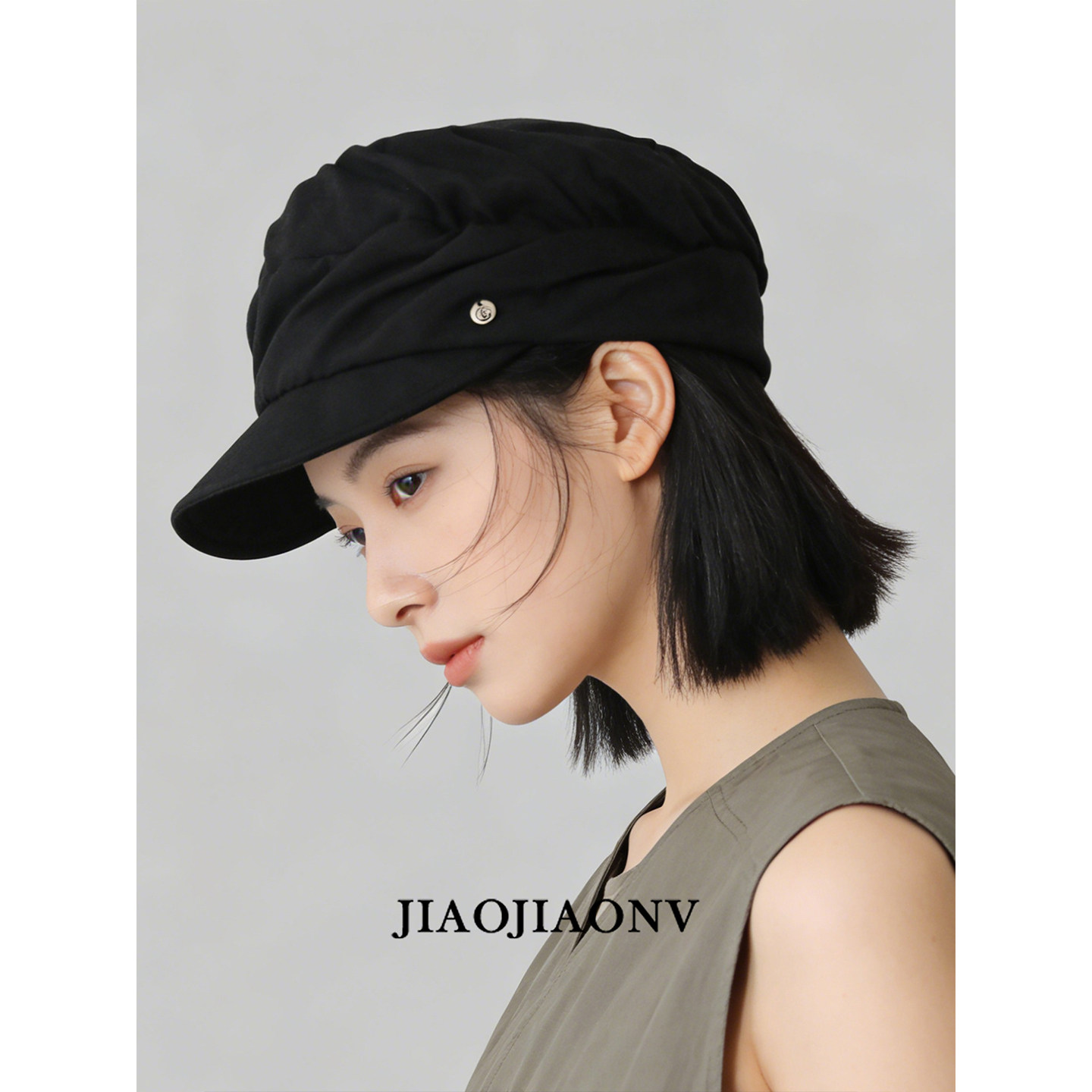 日本设计师款报童帽气质高级简约马术帽文艺褶皱云朵鸭舌帽子女夏