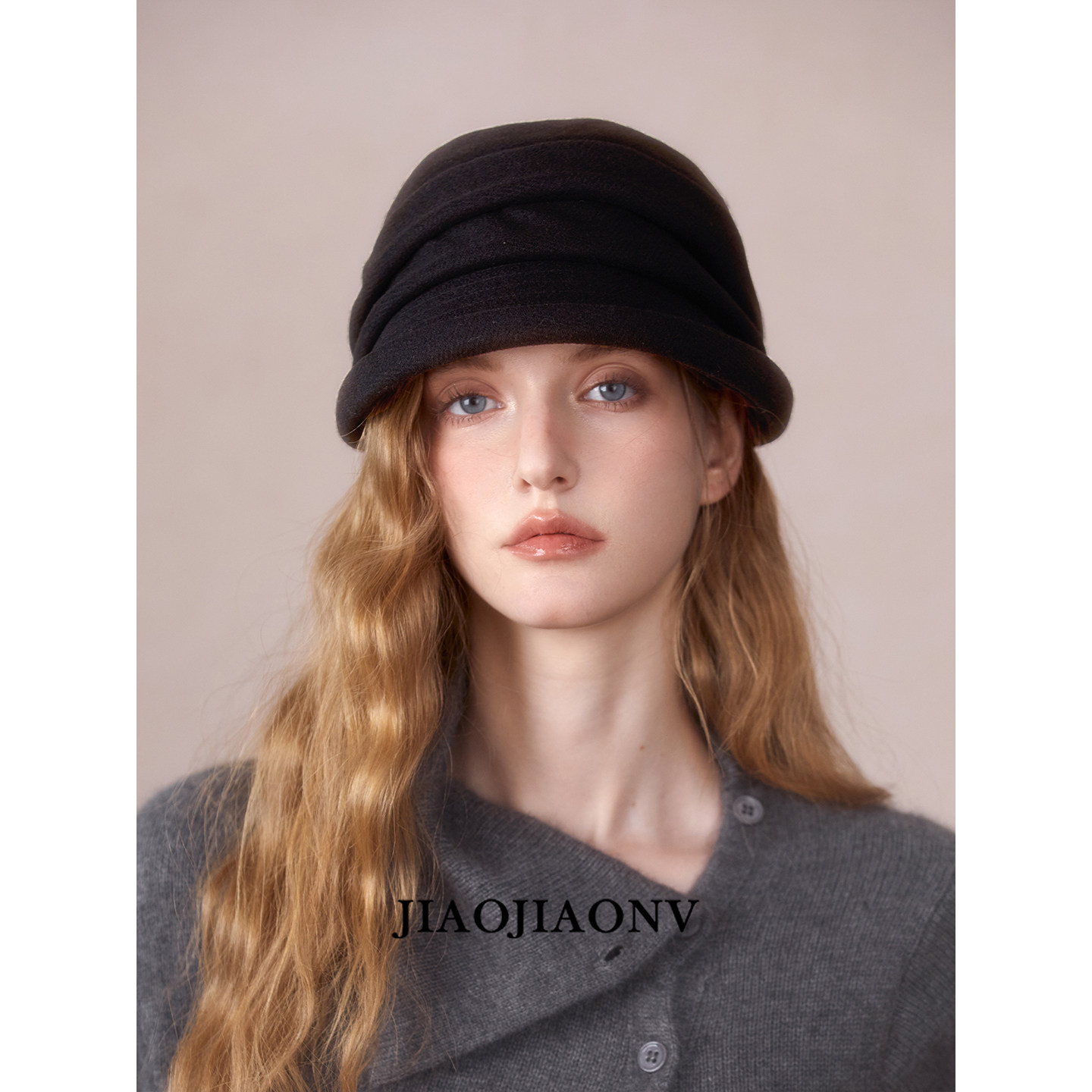 JIAOJIAONV正品盆帽羊毛黑色高级气质女士渔夫帽小头围皱褶堆堆帽,服饰配件/皮带/帽子/围巾,帽子,淘宝优惠券,粉丝福利购,淘宝优惠卷