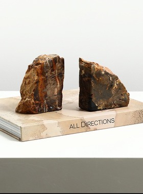 新中式侘寂木化石书靠摆件