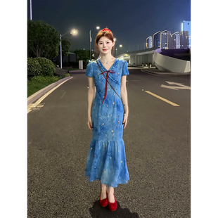 茶歇法式 绝美千金风温柔长裙 设计感V领碎花连衣裙女22025夏季 新款