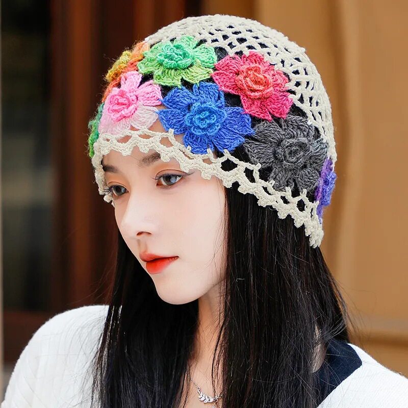 手工帽子女春秋款套头帽纯钩织