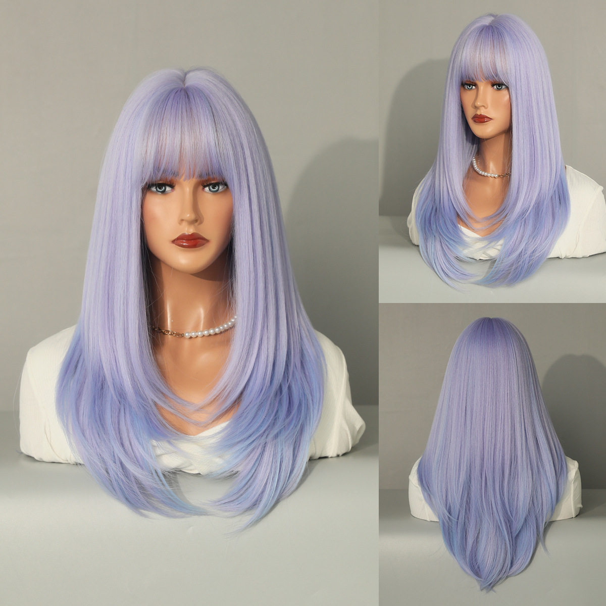 欧美紫色假发女Hair粉棕色空气