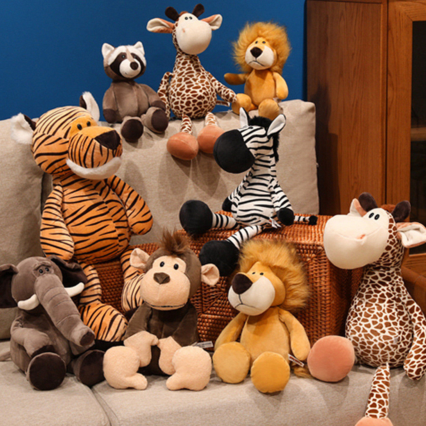 可爱仿真动物毛绒玩具玩偶模型摆件纪念品长颈鹿狮子老虎公仔儿童
