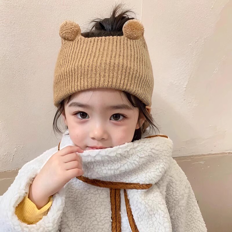 女童帽子秋冬款儿童保暖帽子发带空顶帽护额针织头巾可扎马尾宝宝