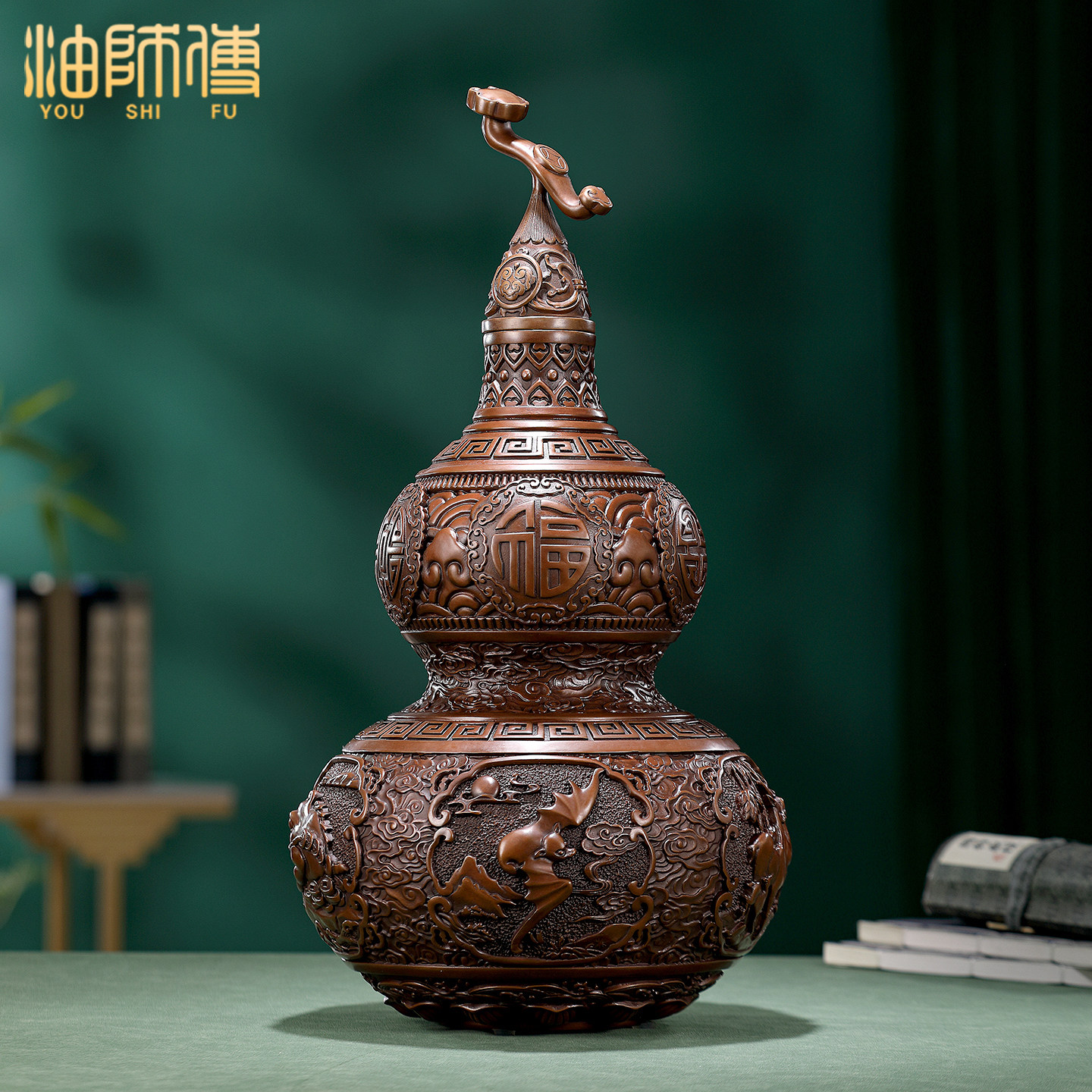 油师傅紫铜五福葫芦摆件客厅玄关办公室装饰品商务送人送礼工艺品