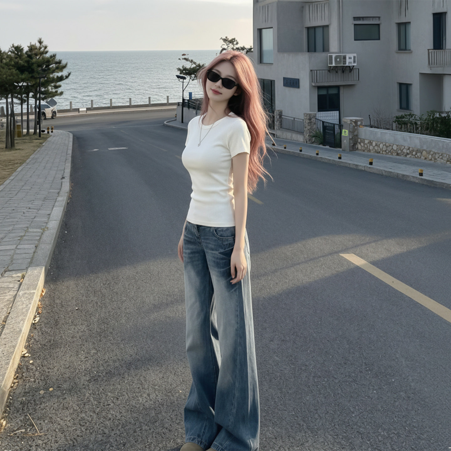 正肩短袖t恤女修身白色2026新款夏季半袖韩系显瘦遮肚子收腰上衣