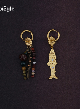 Espiegle【新品】三文鱼与白天的眼睛系列bangla不对称编珠金耳饰