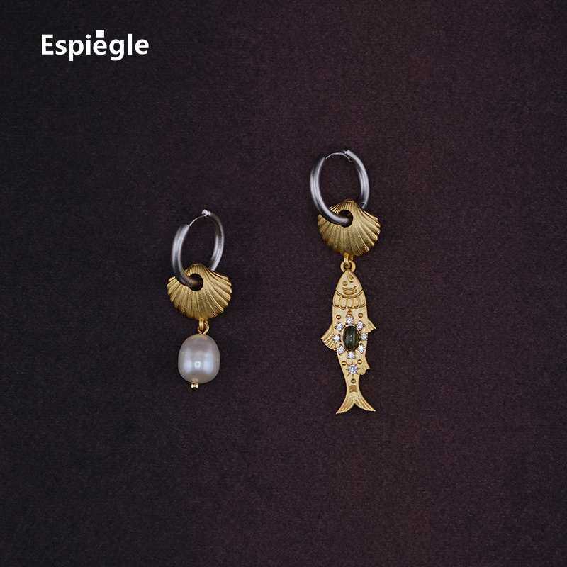 Espiegle【新品】三文鱼与白天的眼睛系列pompon不对称宝石耳饰