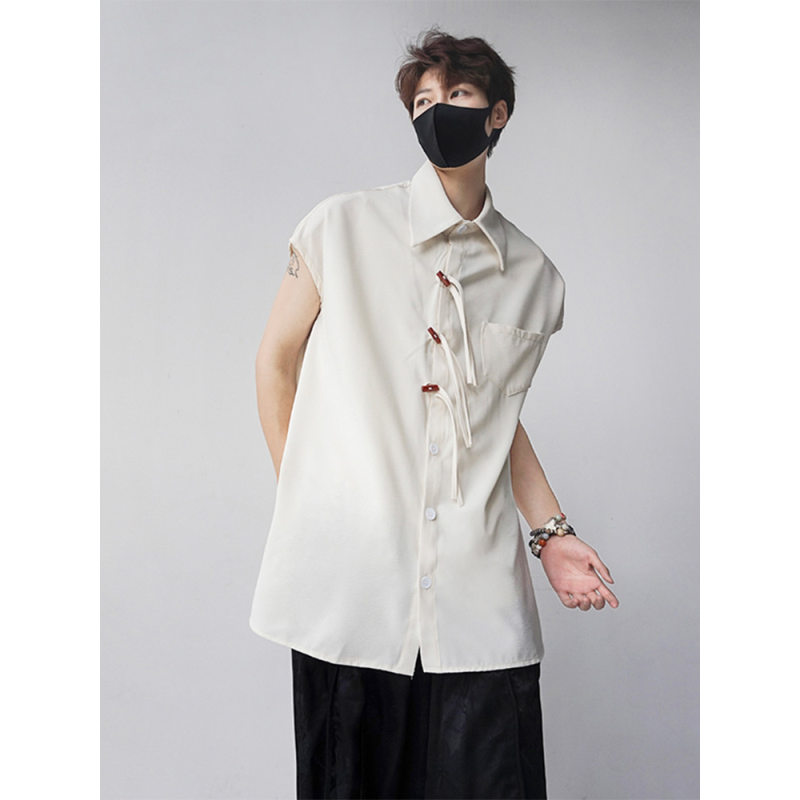 新中式春山盘扣无袖衬衫男