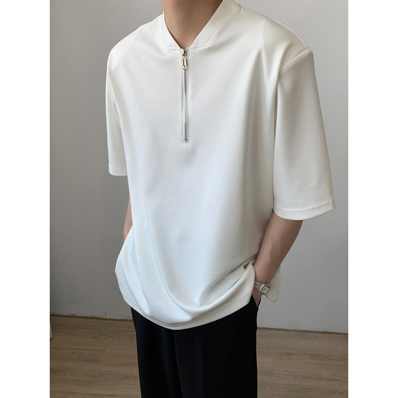 拉链设计垫肩禁欲系t恤男