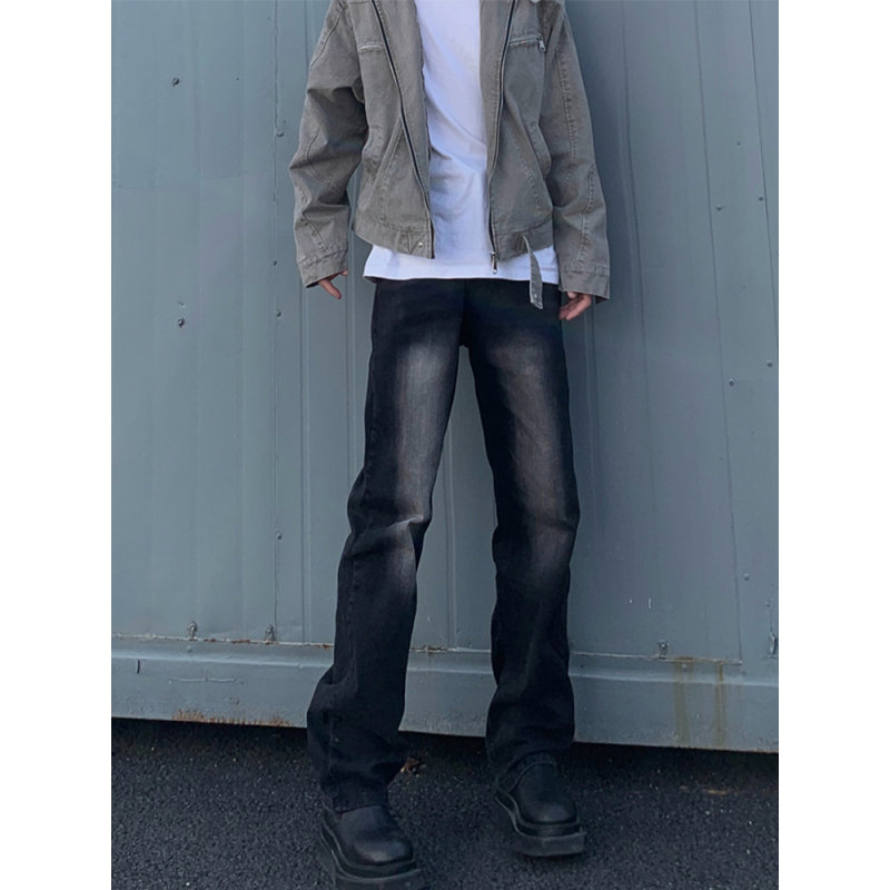 水洗黑色牛仔裤男直筒