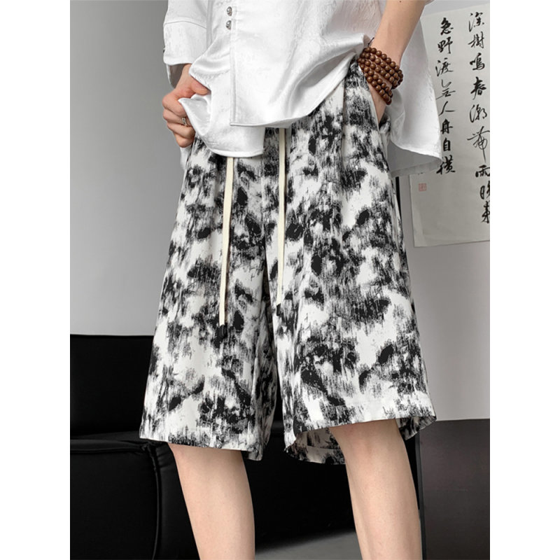 新中式泼墨扎染冰丝短裤