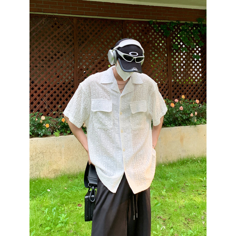 Vintage镂空设计感短袖衬衫