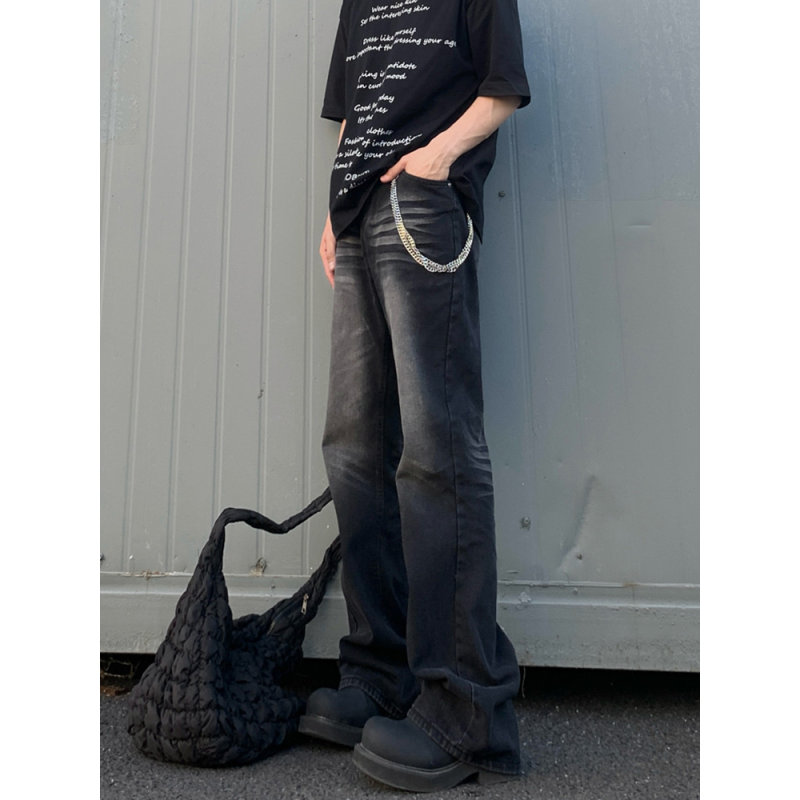 水洗黑色廓形牛仔裤男款